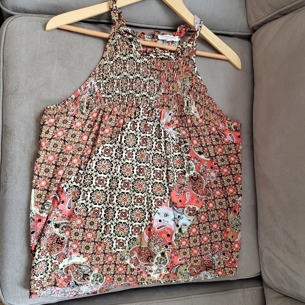 Christian Siriano Smocked Boho Halter Top Size Small
